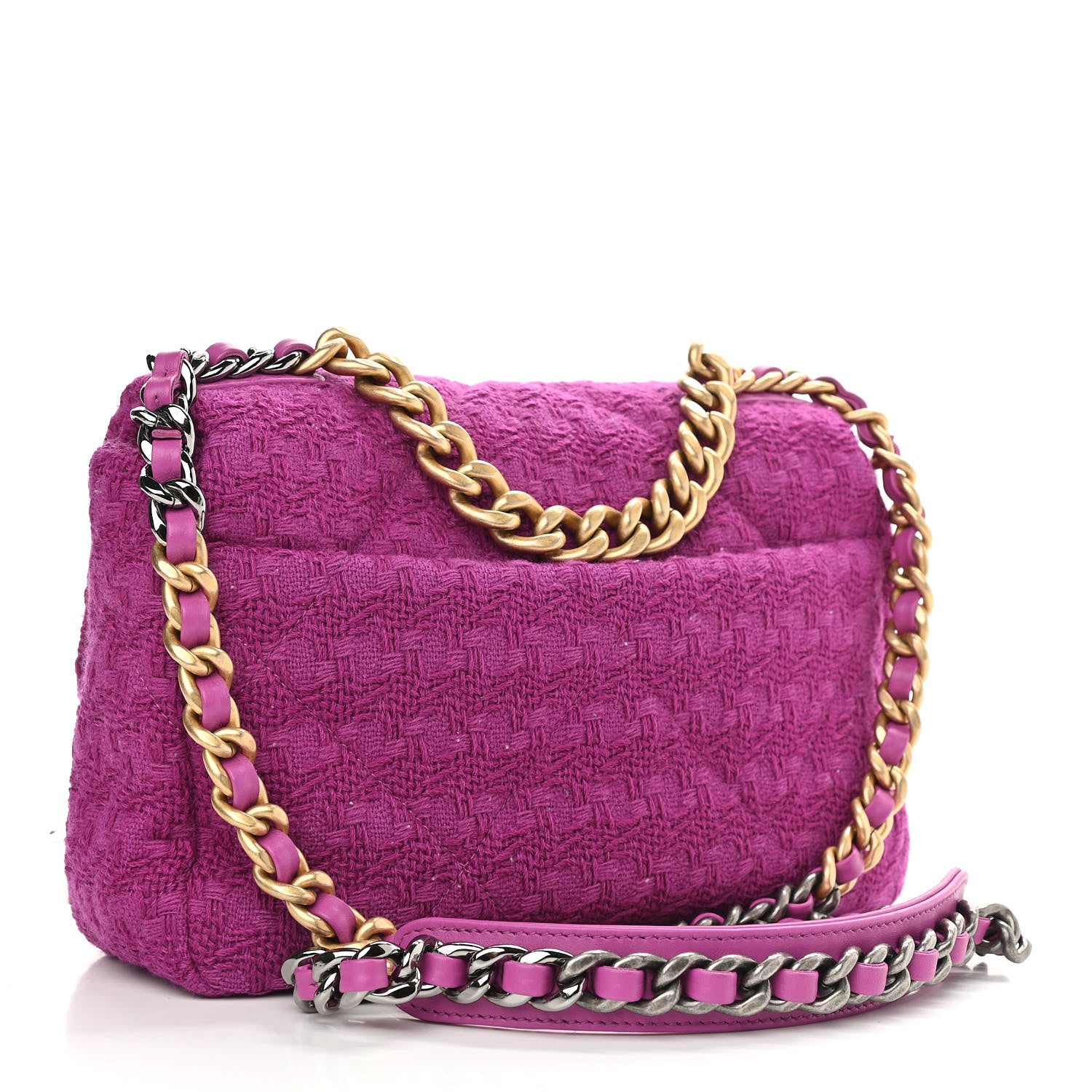 Chanel Tweed Quilted Medium Chanel 19 Flap Magenta 3 of 11