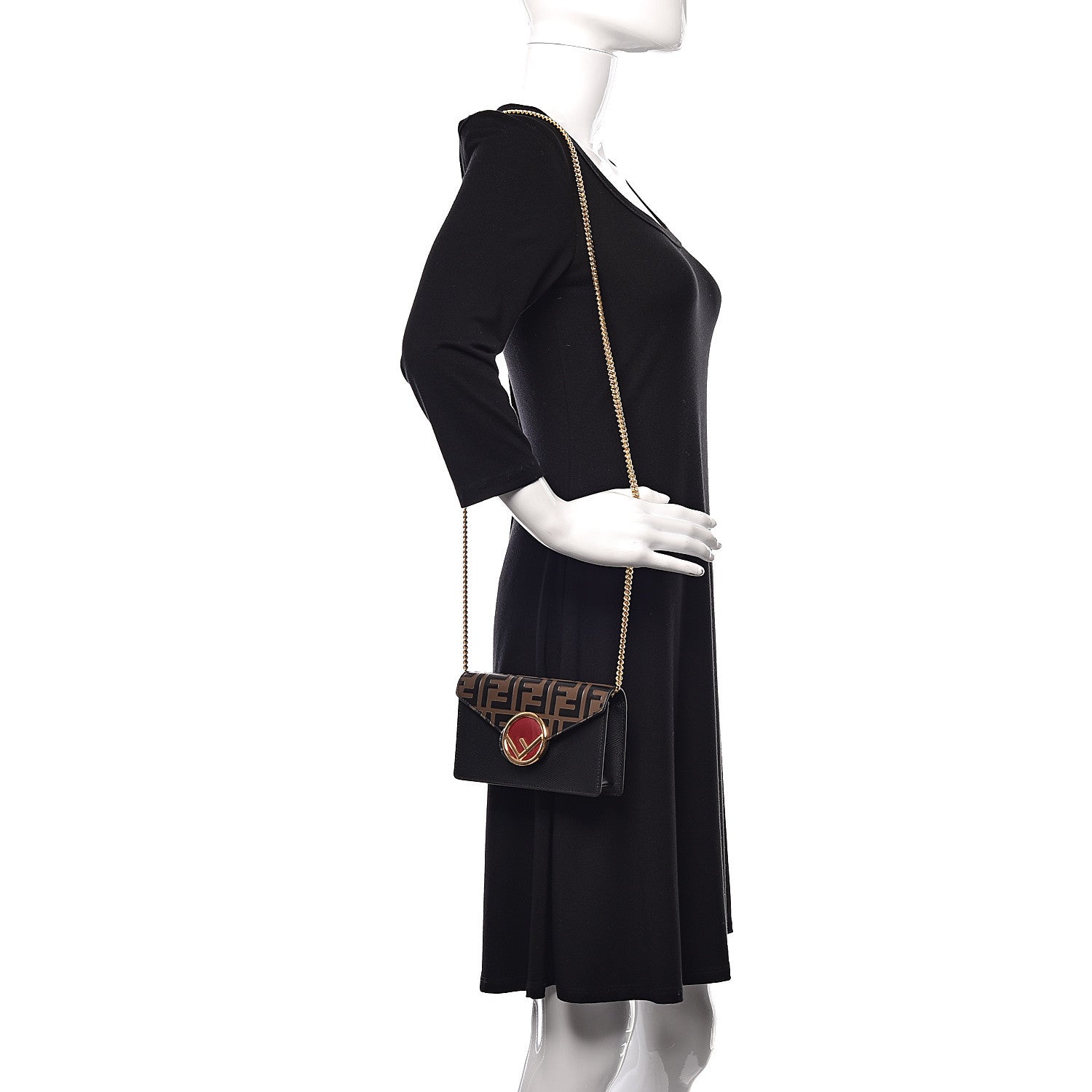 Fendi Vitello Cruise F is Fendi Bi-Color FF 1974 Embossed Envelope Belt Bag Maya Black 2 of 8