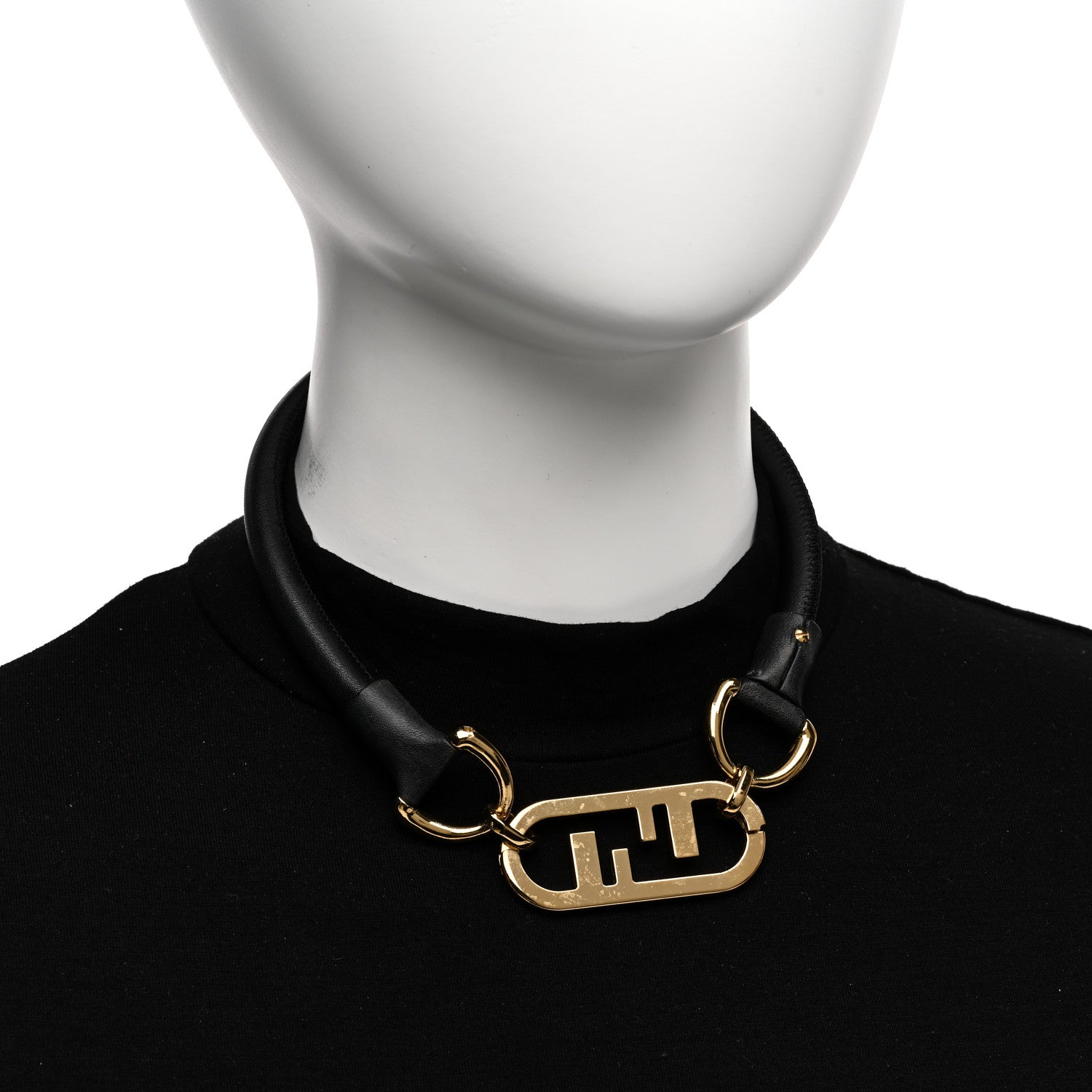 Fendi Calfskin O'Lock Necklace Black Gold 2 of 5