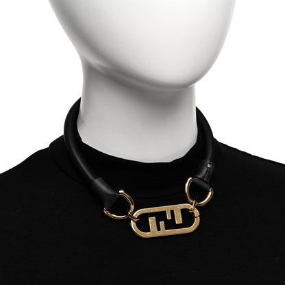 Fendi Calfskin O'Lock Necklace Black Gold 2 of 5