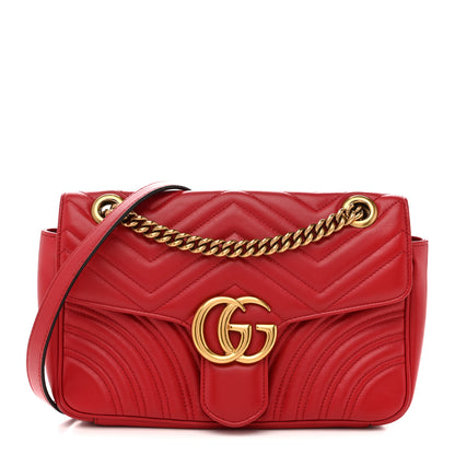 Gucci Calfskin Matelasse Small GG Marmont Shoulder Bag Hibiscus Red 1 of 13