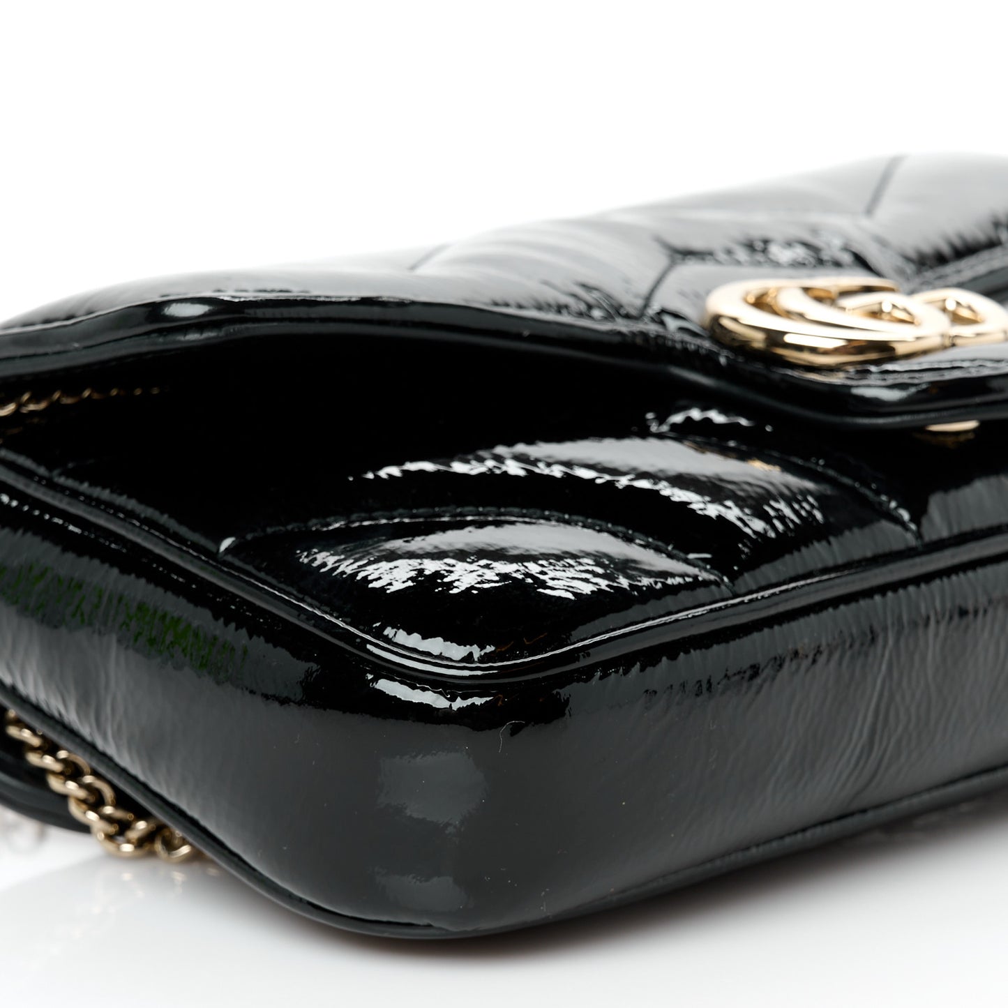 Patent Lambskin Matelasse Mini GG Marmont Shoulder Bag With Case Black