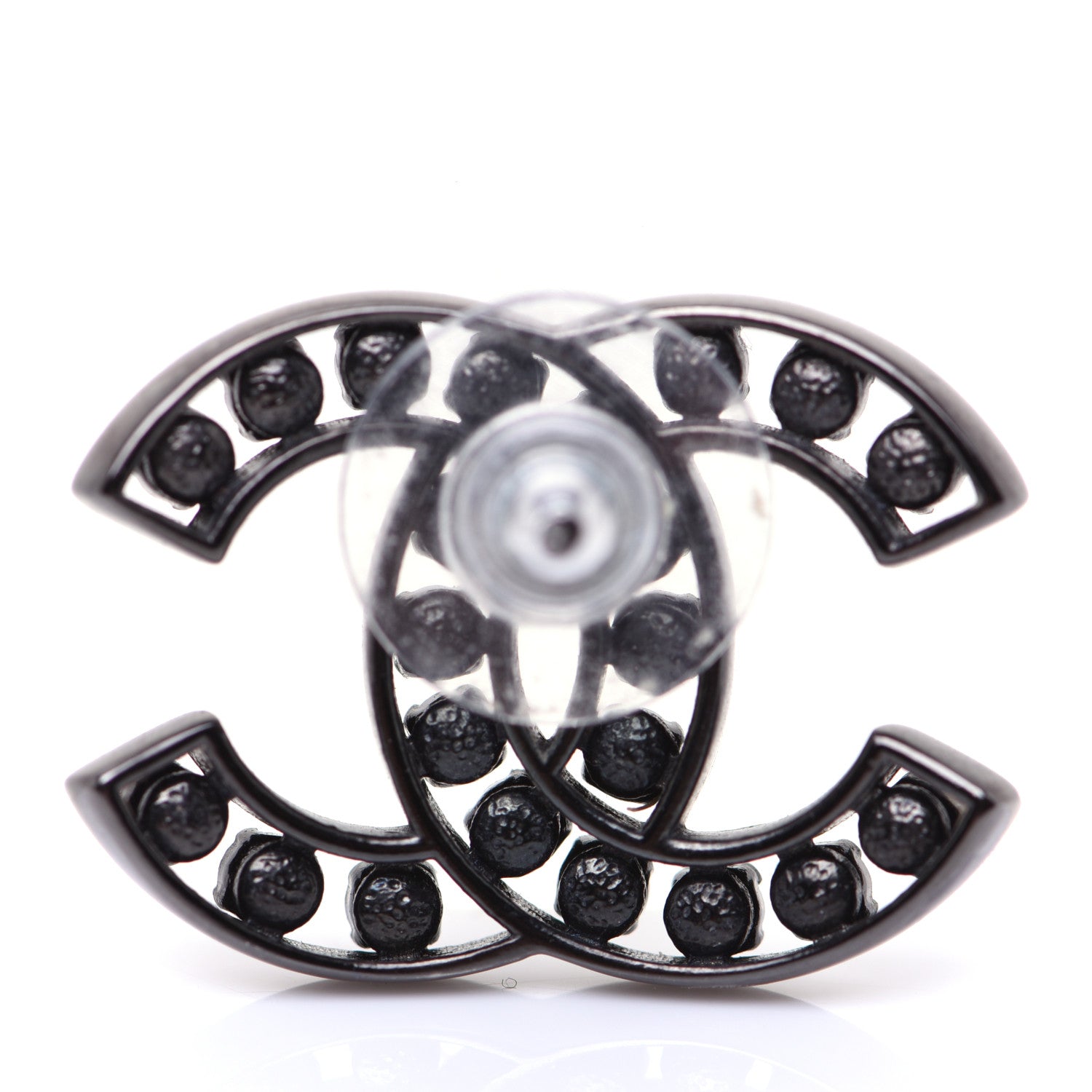 Chanel Crystal CC Earrings Black Silver 5 of 7