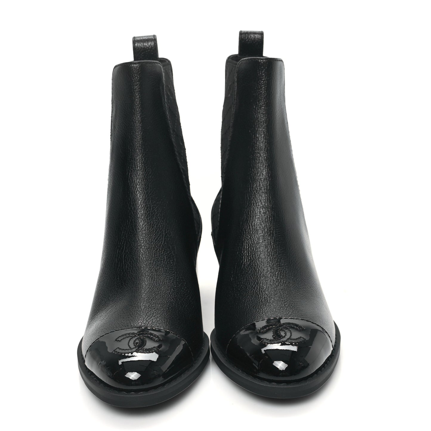 Calfskin Patent Cap Toe CC Short Boots 37 Black