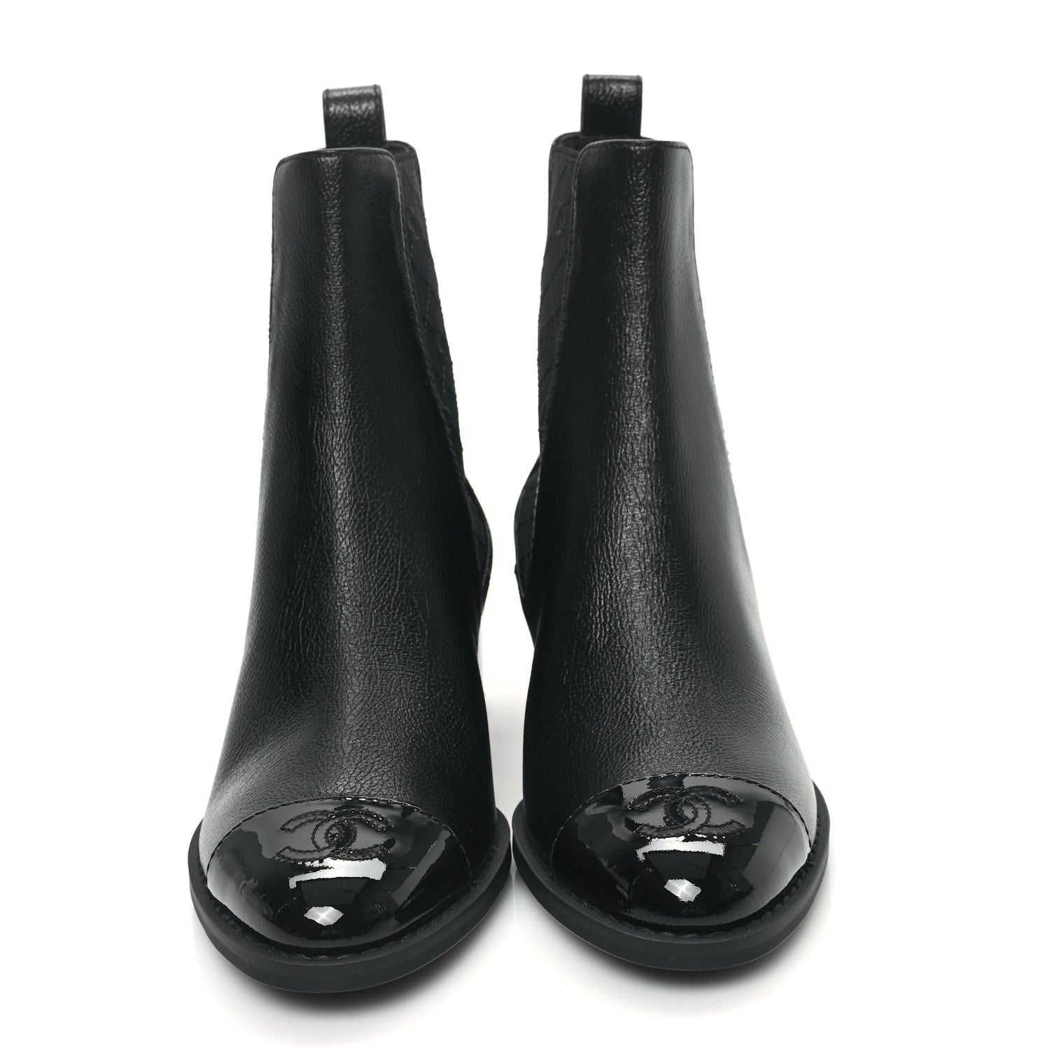 Chanel Calfskin Patent Cap Toe CC Short Boots 37 Black 2 of 8