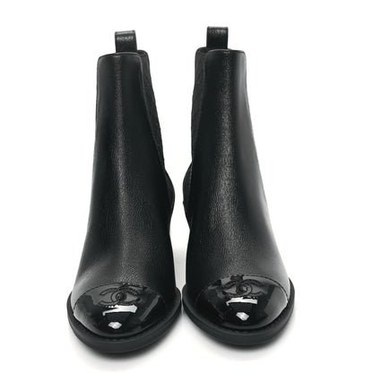 Chanel Calfskin Patent Cap Toe CC Short Boots 37 Black 2 of 8