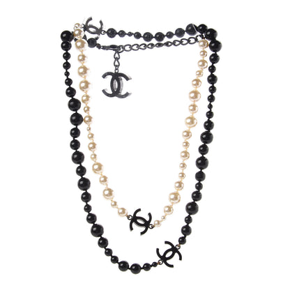 Chanel Pearl Beaded CC Long Necklace Black White 3 of 6