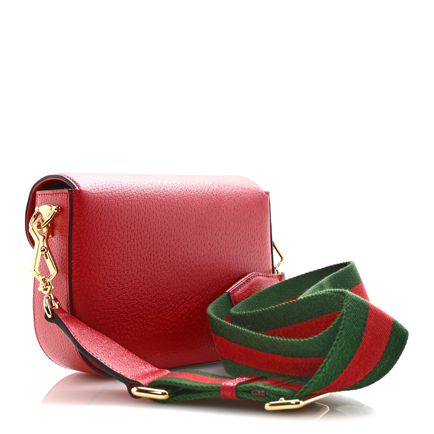 Gucci X ADIDAS Textured Dollar Calfskin Web Trefoil Mini Horsebit 1955 Shoulder Bag Hibiscus Red Off White 3 of 10