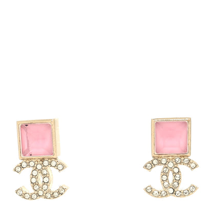 Chanel Crystal CC Drop Earrings Pink Gold 1 of 4