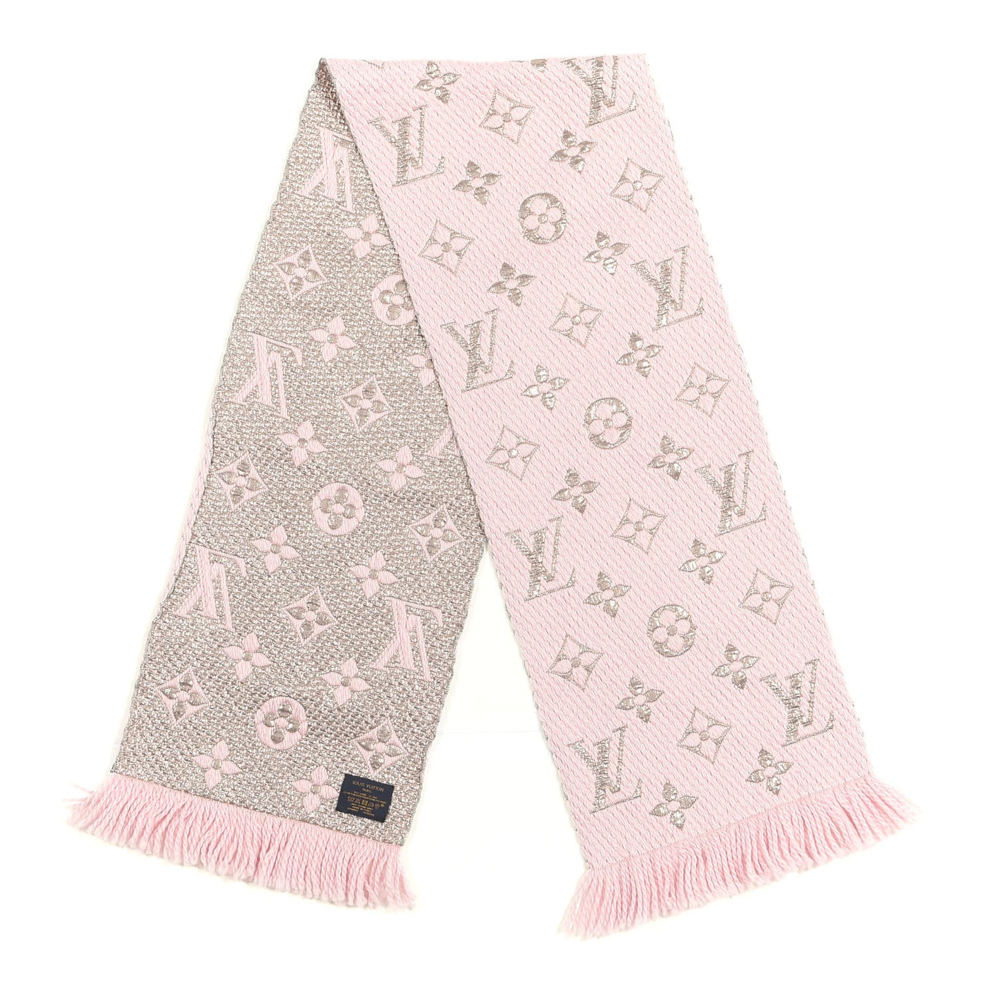 Wool Silk Logomania Shine Scarf Pink