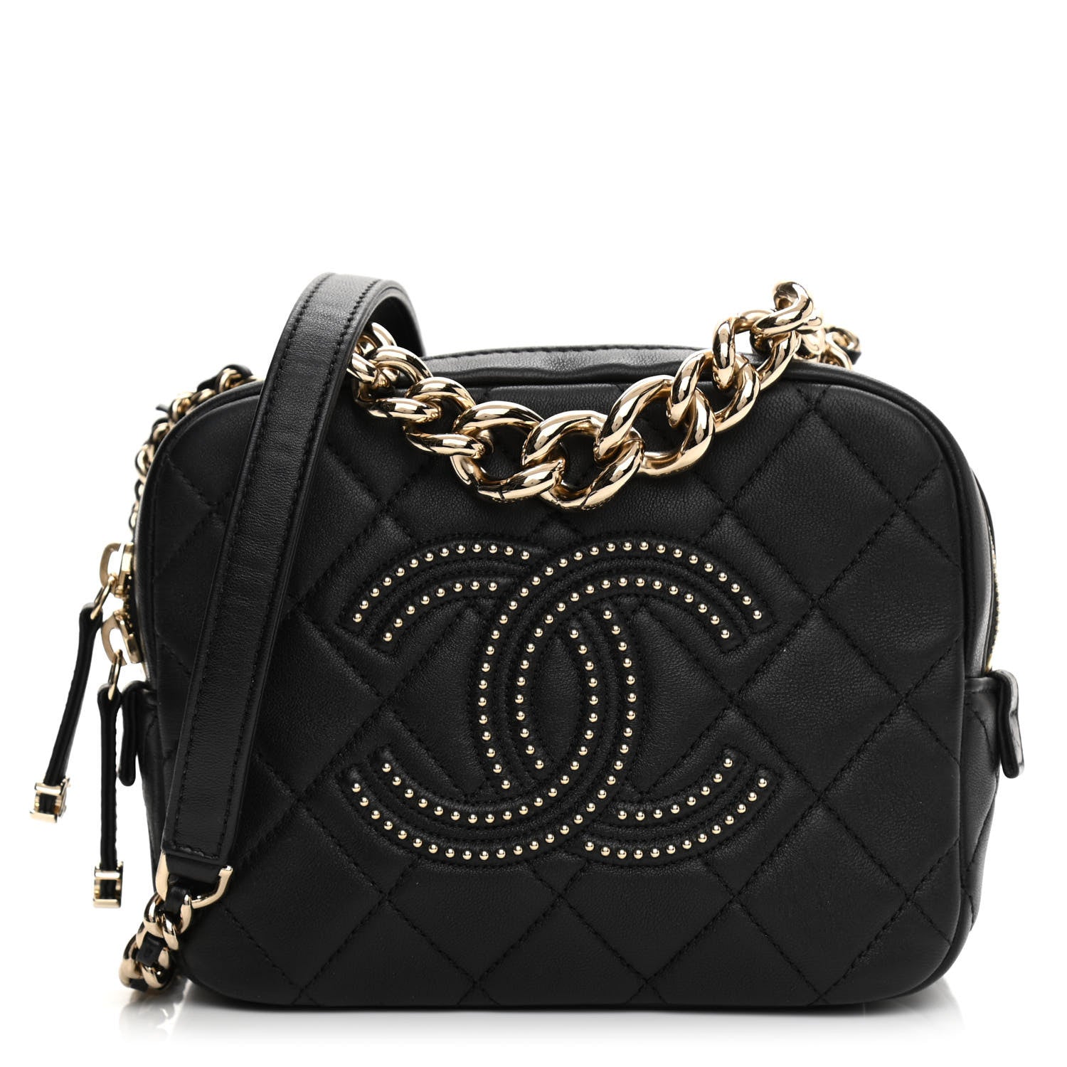 Chanel Lambskin Quilted Studded Quilted Vanity Case With Chain Black 1 of 10
