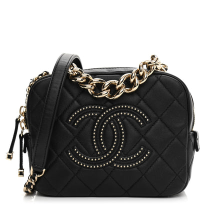 Chanel Lambskin Quilted Studded Quilted Vanity Case With Chain Black 1 of 10