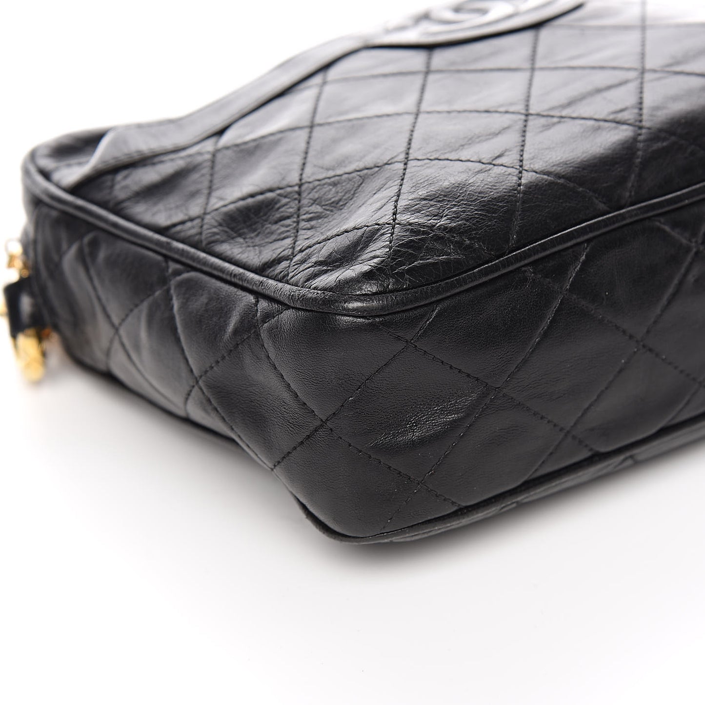Lambskin Quilted CC Tassel Camera Case Black