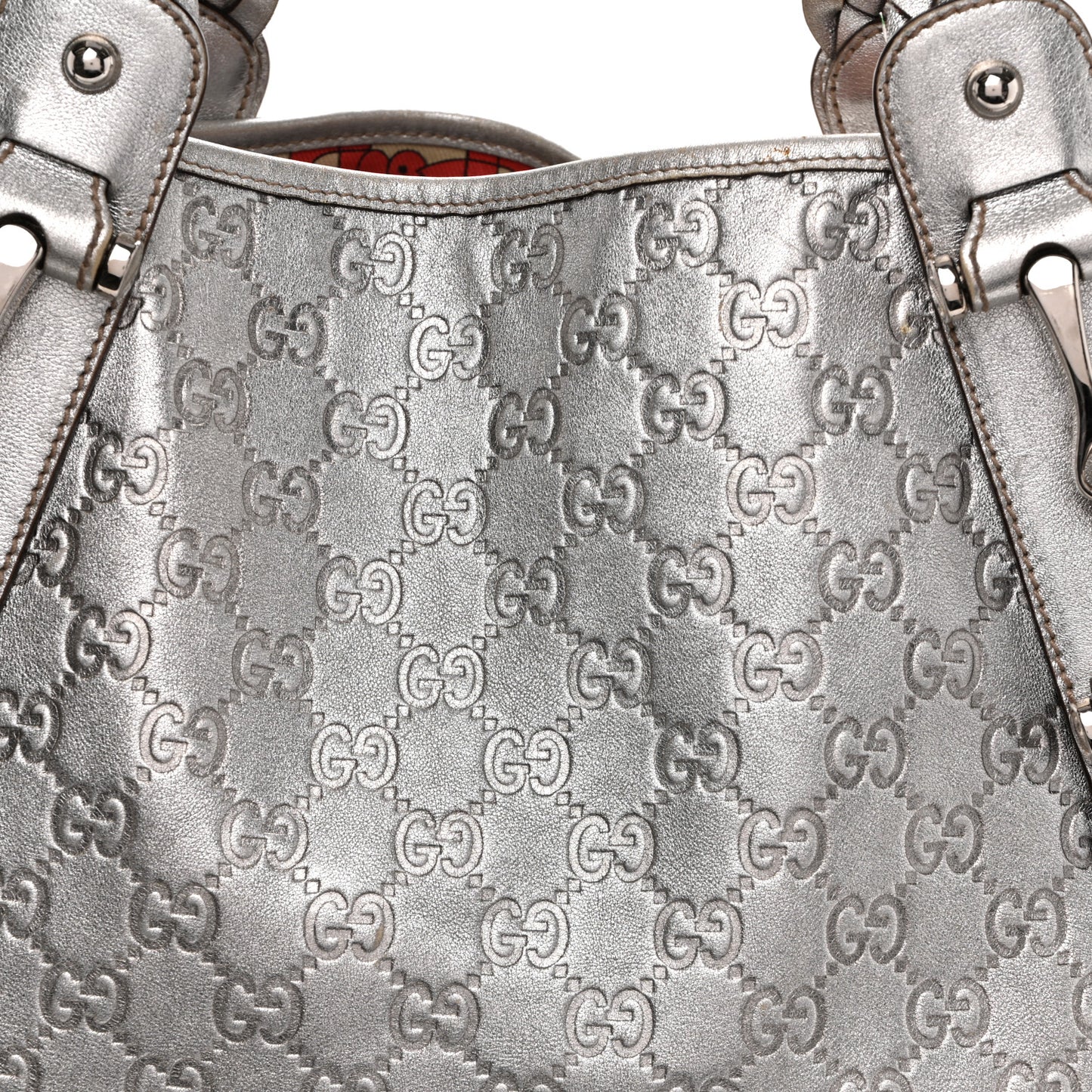 Metallic Guccissima Medium Pelham Shoulder Bag Silver