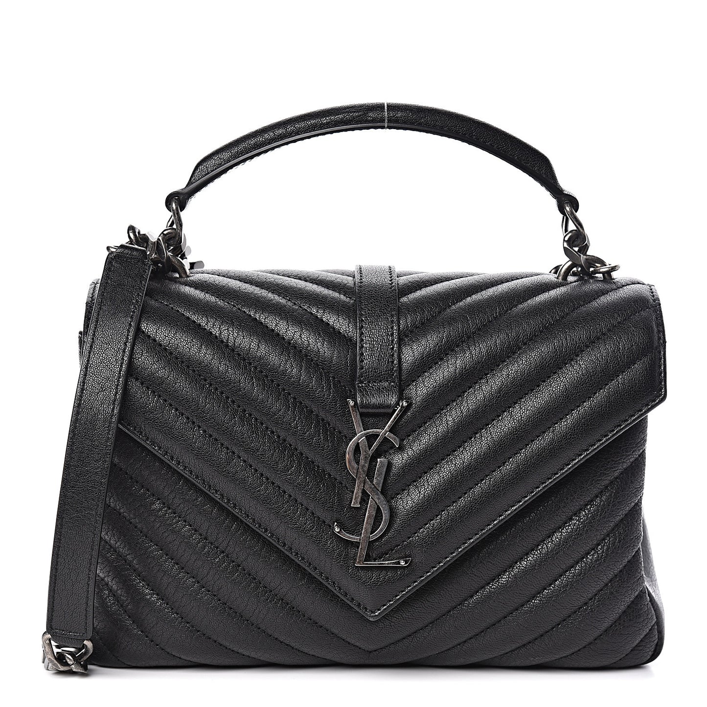 Sheepskin Matelasse Chevron Monogram Medium College Bag Black