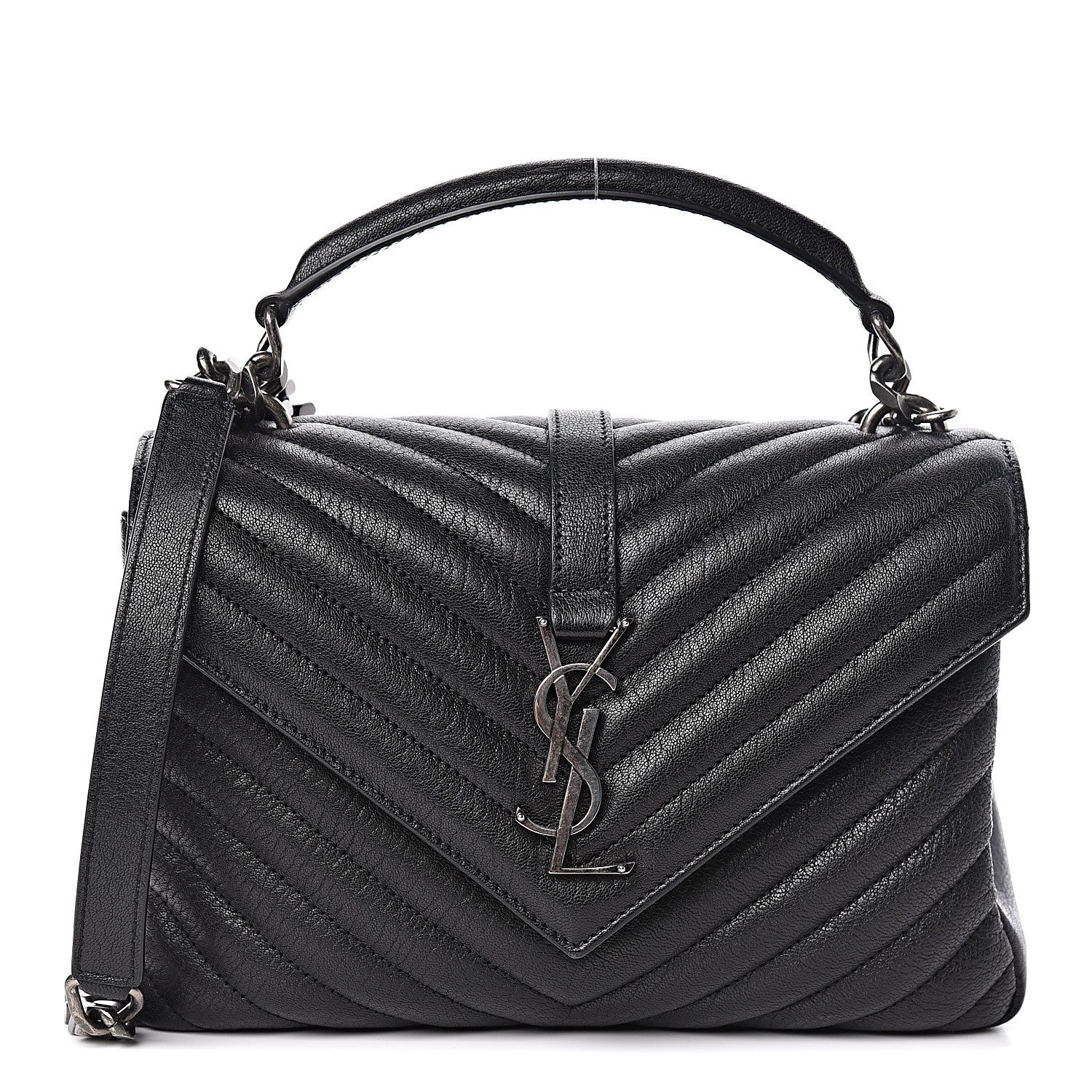 Saint Laurent Sheepskin Matelasse Chevron Monogram Medium College Bag Black 1 of 10