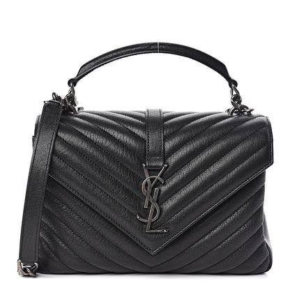 Saint Laurent Sheepskin Matelasse Chevron Monogram Medium College Bag Black 1 of 10