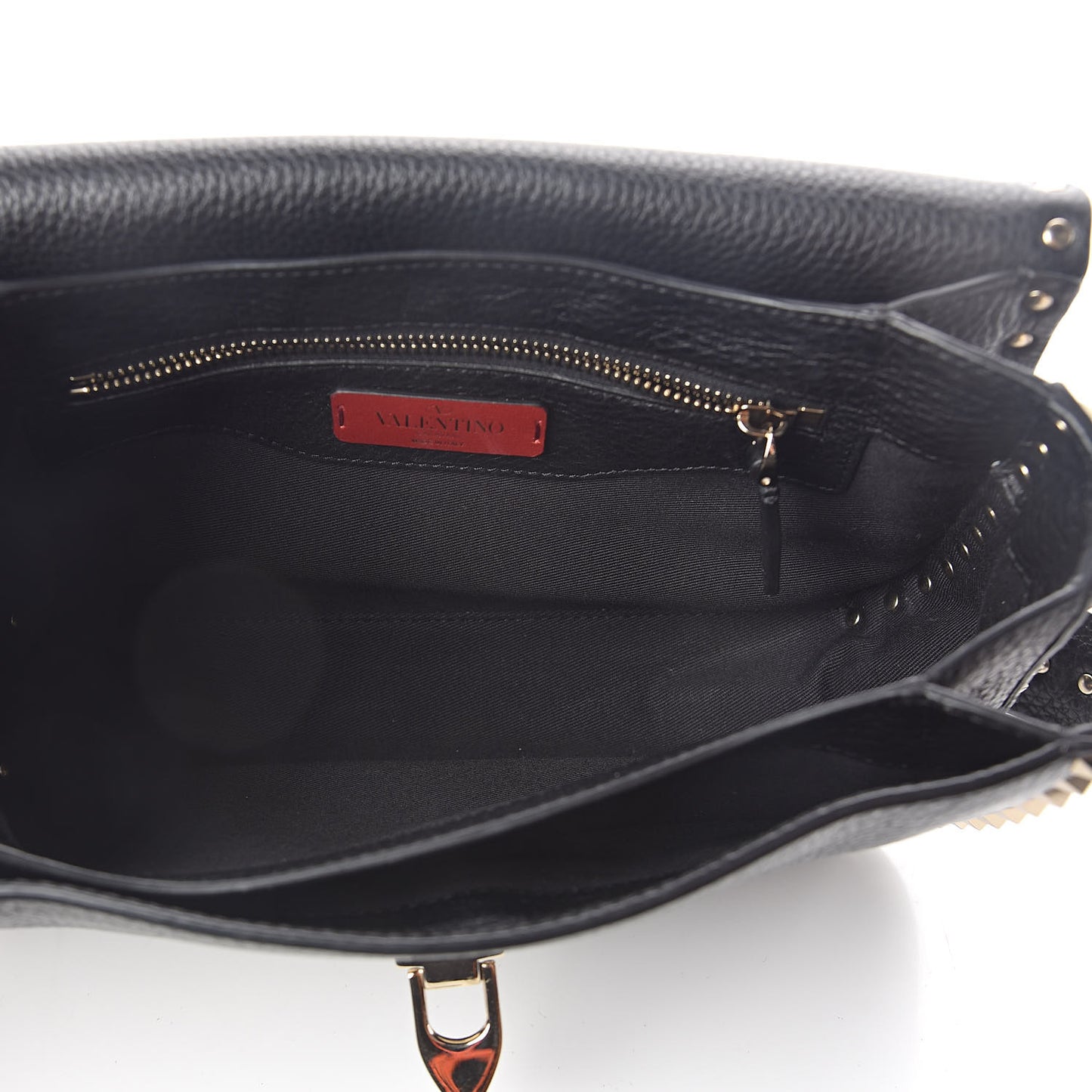 Pebbled Calfskin Medium Rockstud Flap Saddle Bag Black