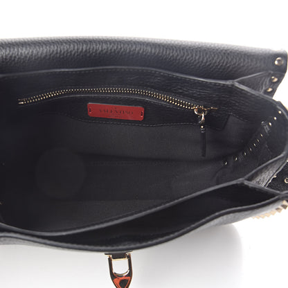 Valentino Garavani Pebbled Calfskin Medium Rockstud Flap Saddle Bag Black 5 of 8