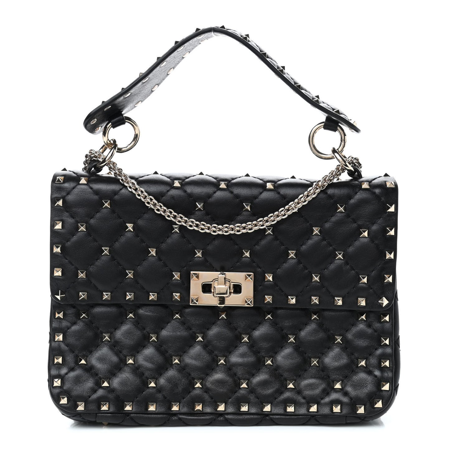 Lambskin Medium Rockstud Spike Shoulder Bag Black