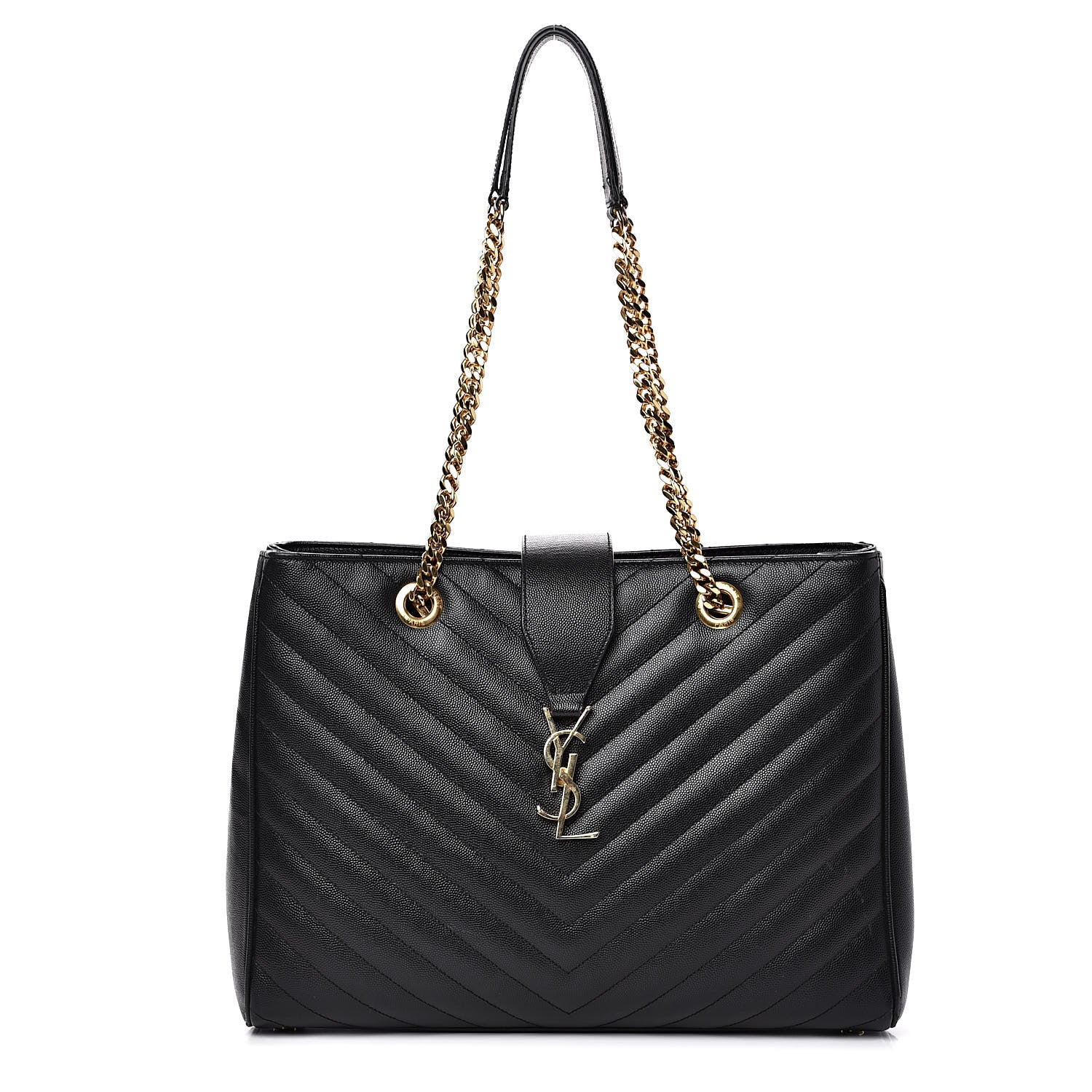 Saint Laurent Grain De Poudre Matelasse Chevron Monogram Shopping Bag Black 1 of 18