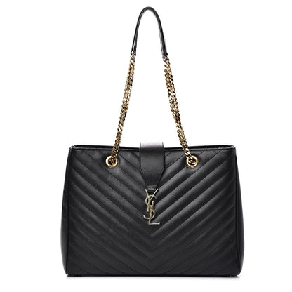 Saint Laurent Grain De Poudre Matelasse Chevron Monogram Shopping Bag Black 1 of 18