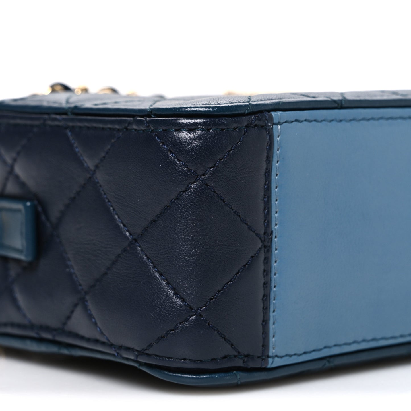 Lambskin Quilted Small In & Out Camera Case Navy Light Blue