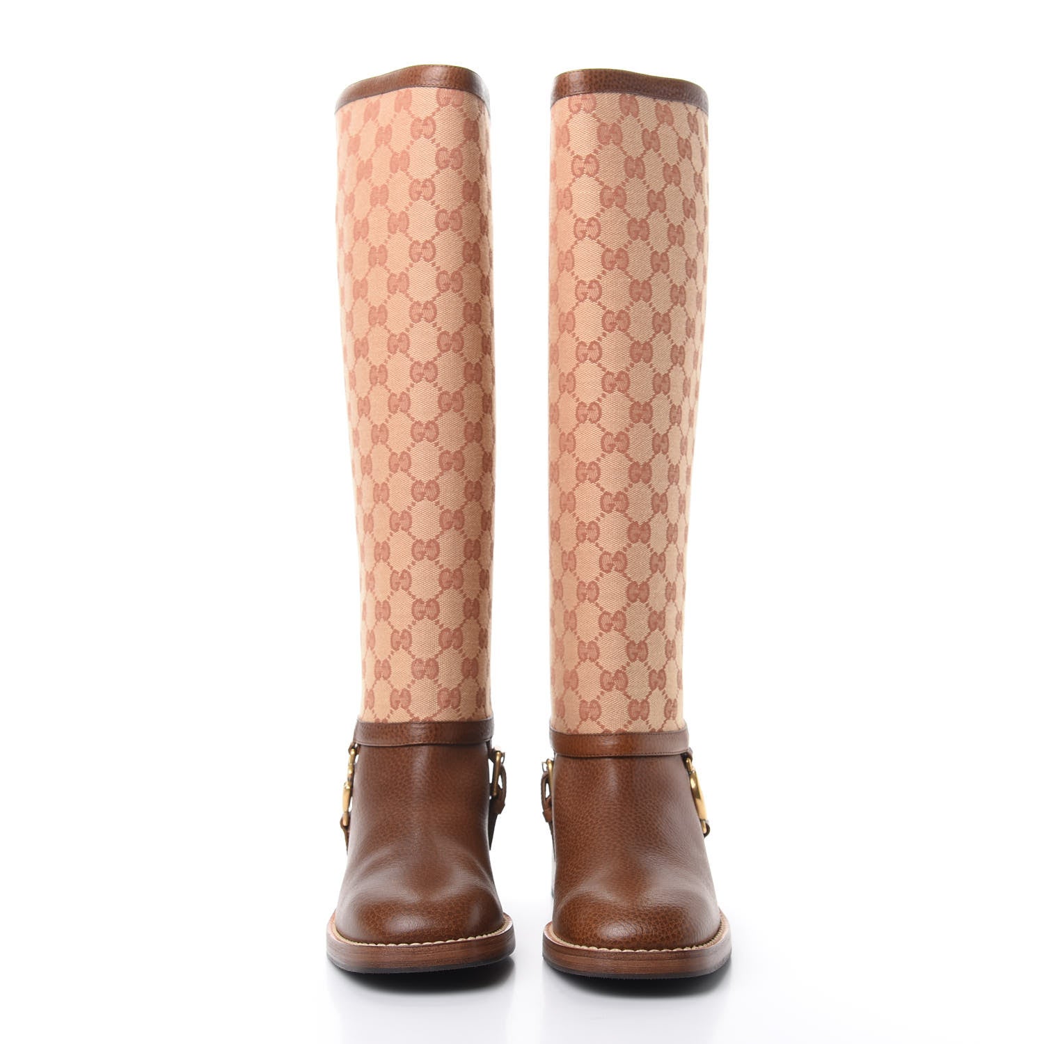 Gucci GG Monogram Calfskin Lola Tall Boots 39 Beige Ruggine Cuir 2 of 6