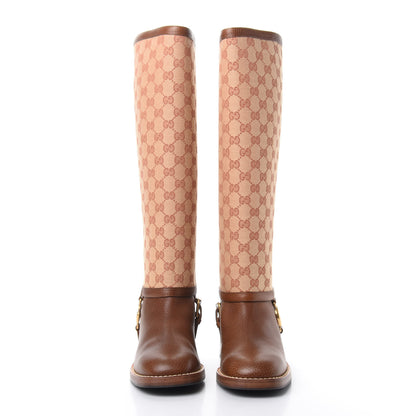 Gucci GG Monogram Calfskin Lola Tall Boots 39 Beige Ruggine Cuir 2 of 6