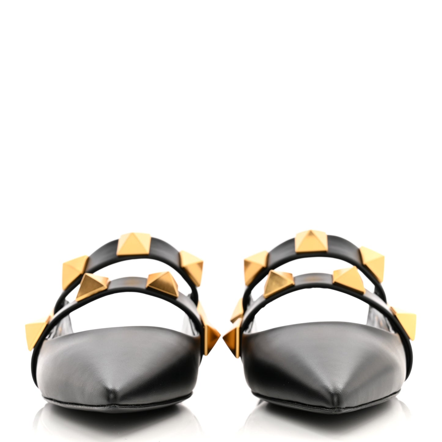 Calfskin Roman Stud Flat Mules 39 Black