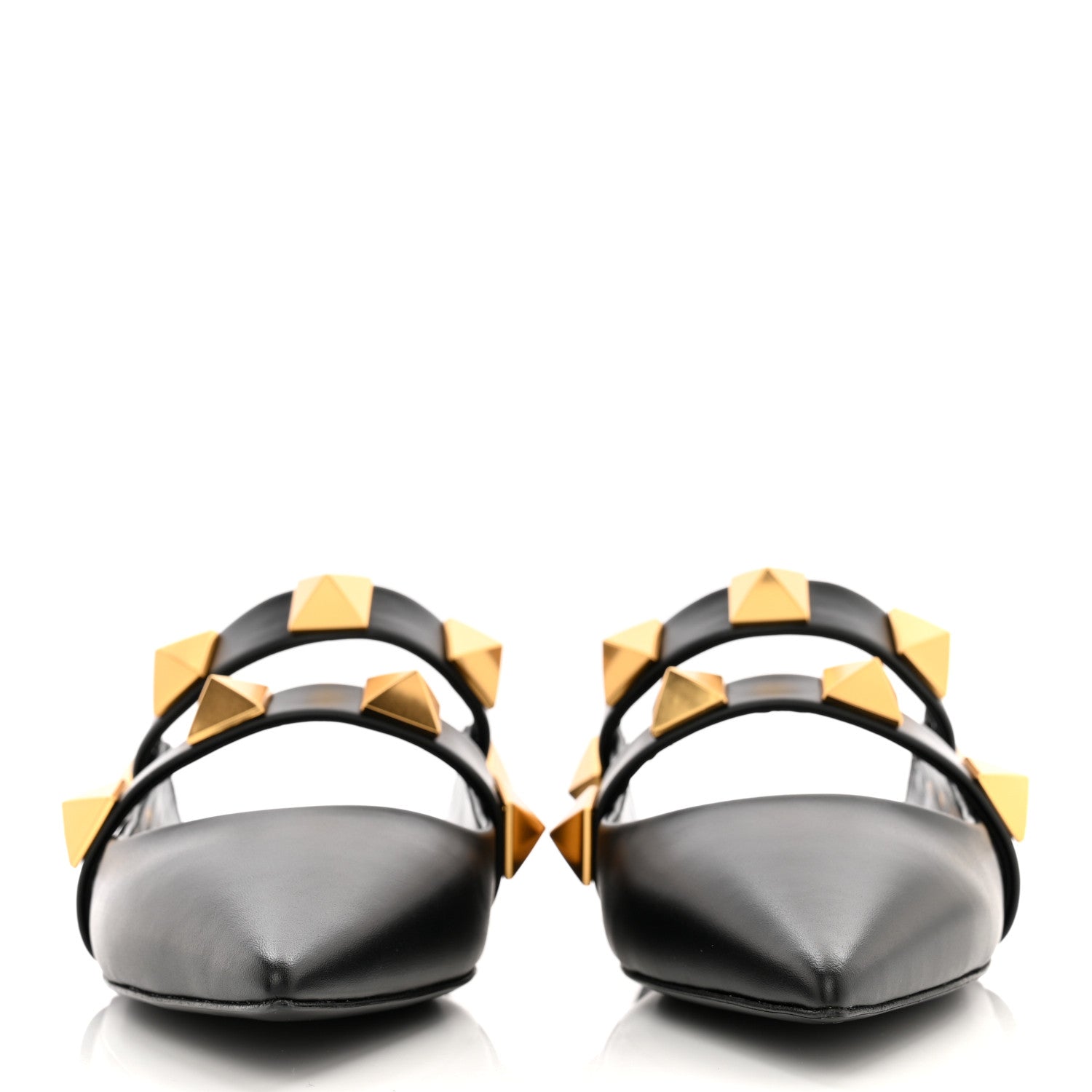 Valentino Garavani Calfskin Roman Stud Flat Mules 39 Black 2 of 12