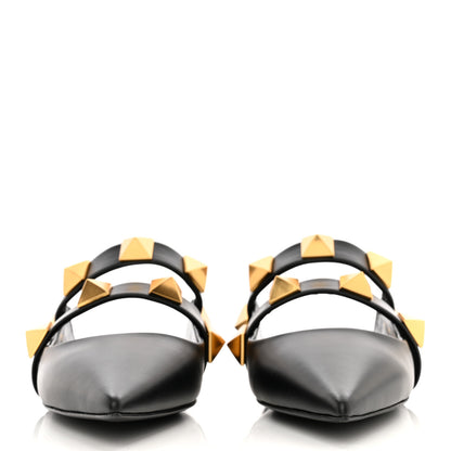 Valentino Garavani Calfskin Roman Stud Flat Mules 39 Black 2 of 12