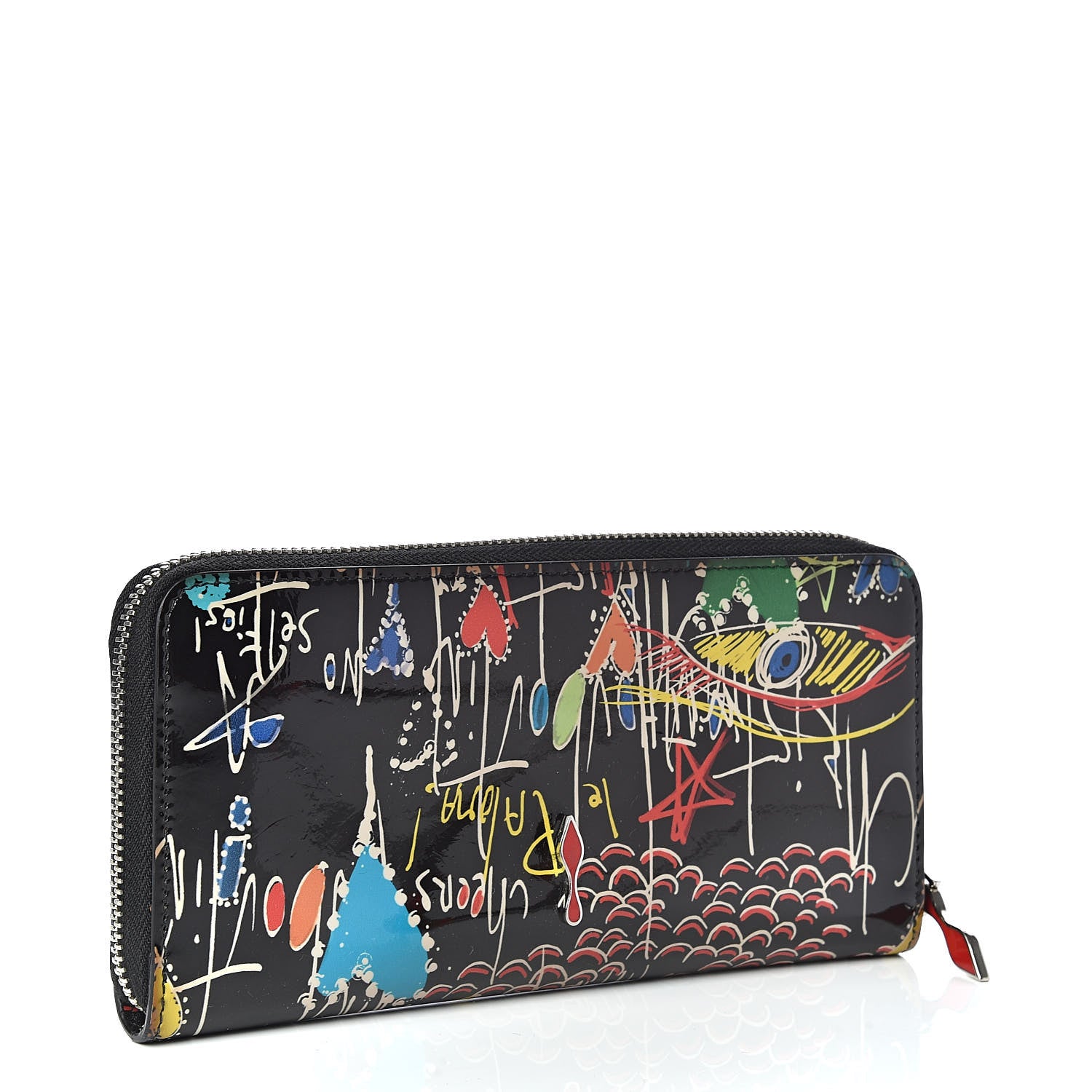 Christian Louboutin Patent Loubitag Graffiti Panettone Zip Wallet Black 3 of 10