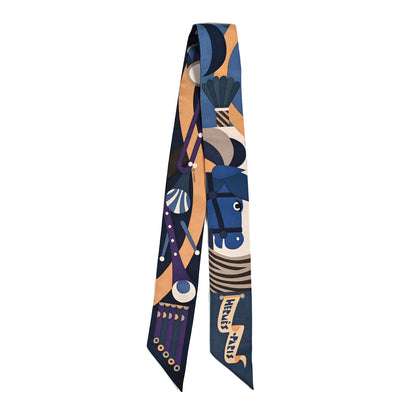 Hermes Silk Parade En Fanfare Twilly Ajaccio Ardoise Bleu Jean 2 of 4