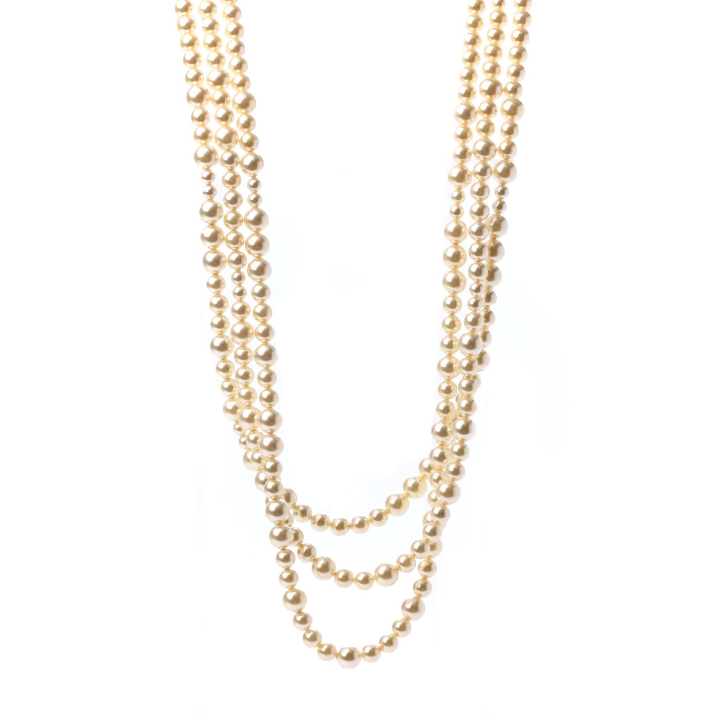 Pearl CC Multi Strand Long Necklace Light Gold