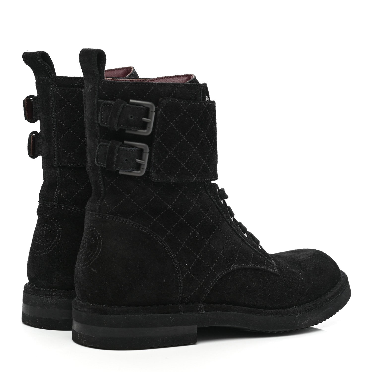 Chanel Suede Calfskin Quilted Combat Short Boots 38.5 Black 4 of 9
