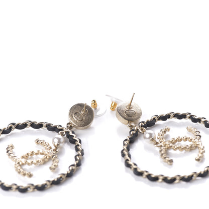 Chanel Lambskin Crystal Pearl CC Chain Hoop Earrings Gold Black 3 of 5