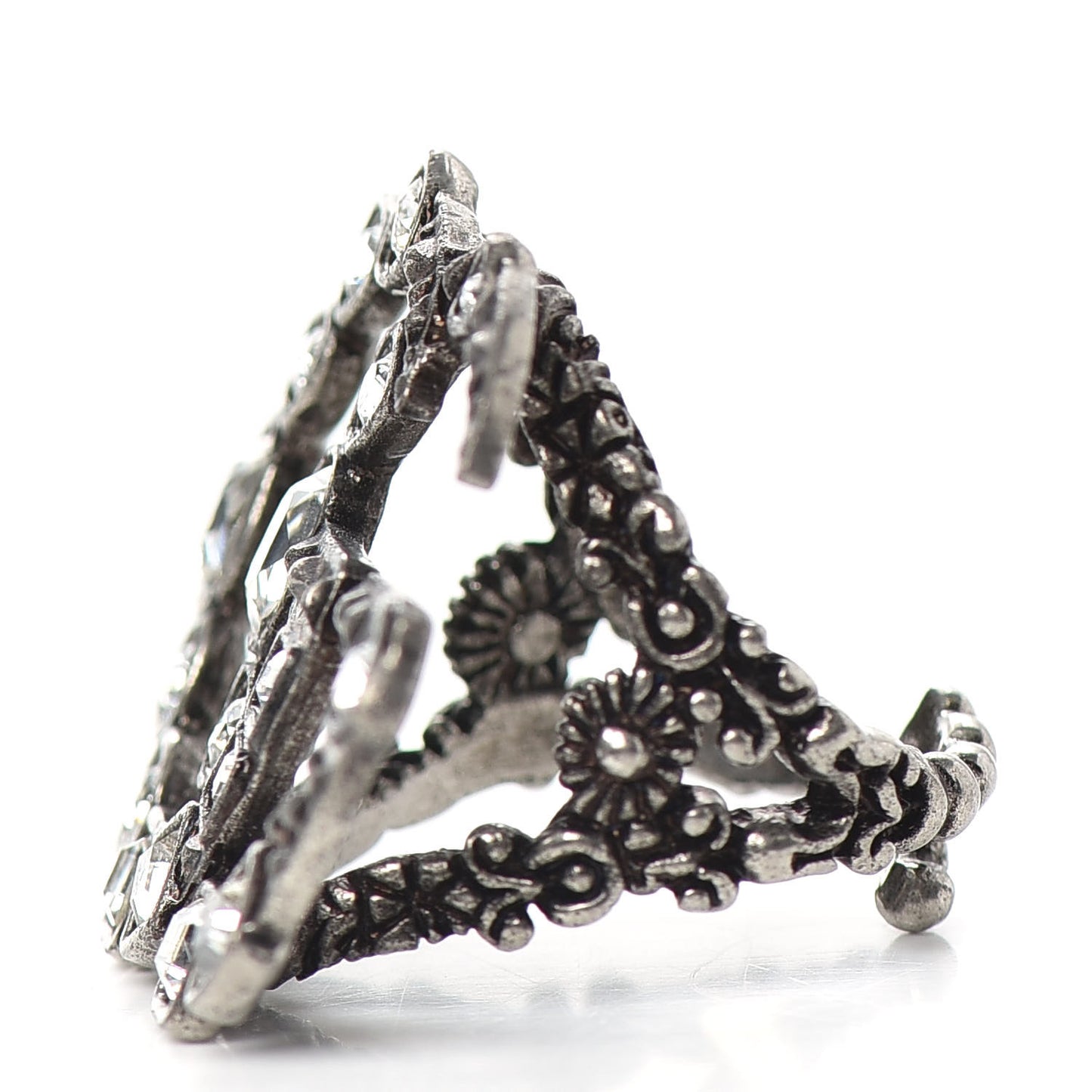 Crystal Double G Ring S 6.5 Aged Silver