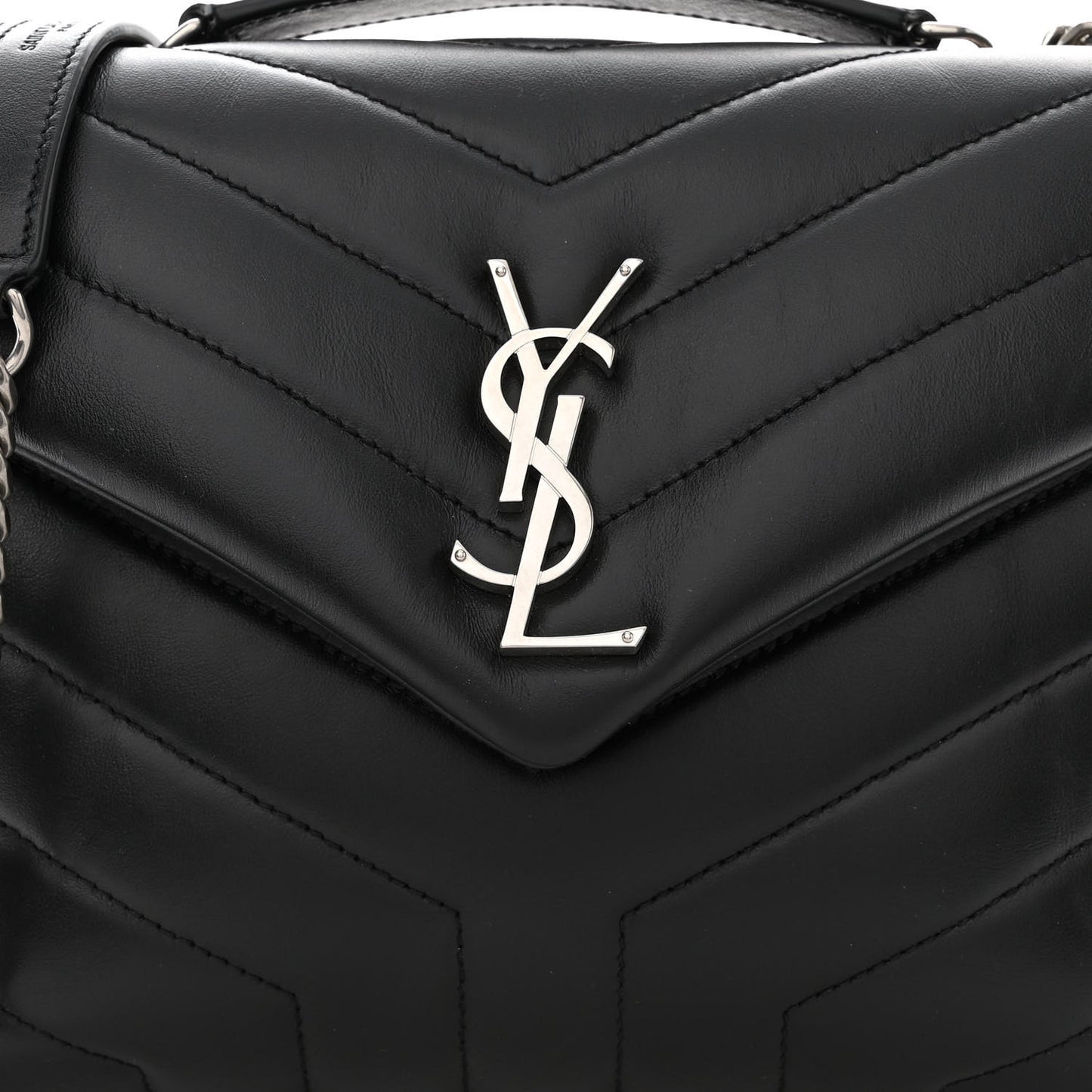 Calfskin Y Quilted Monogram Small Loulou Chain Satchel Black