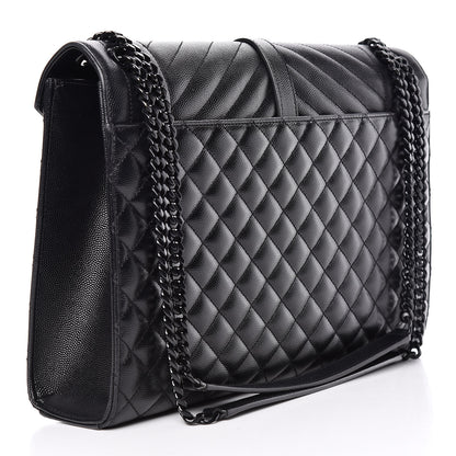 Saint Laurent Grain De Poudre Textured Mixed Matelasse Large Triquilt Monogram Monochrome Satchel Black 3 of 12