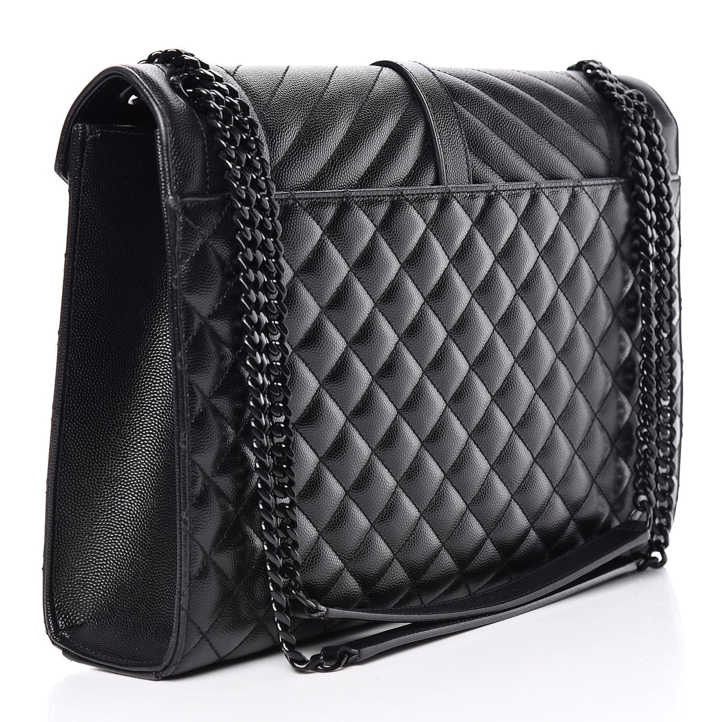 Grain De Poudre Textured Mixed Matelasse Large Triquilt Monogram Monochrome Satchel Black