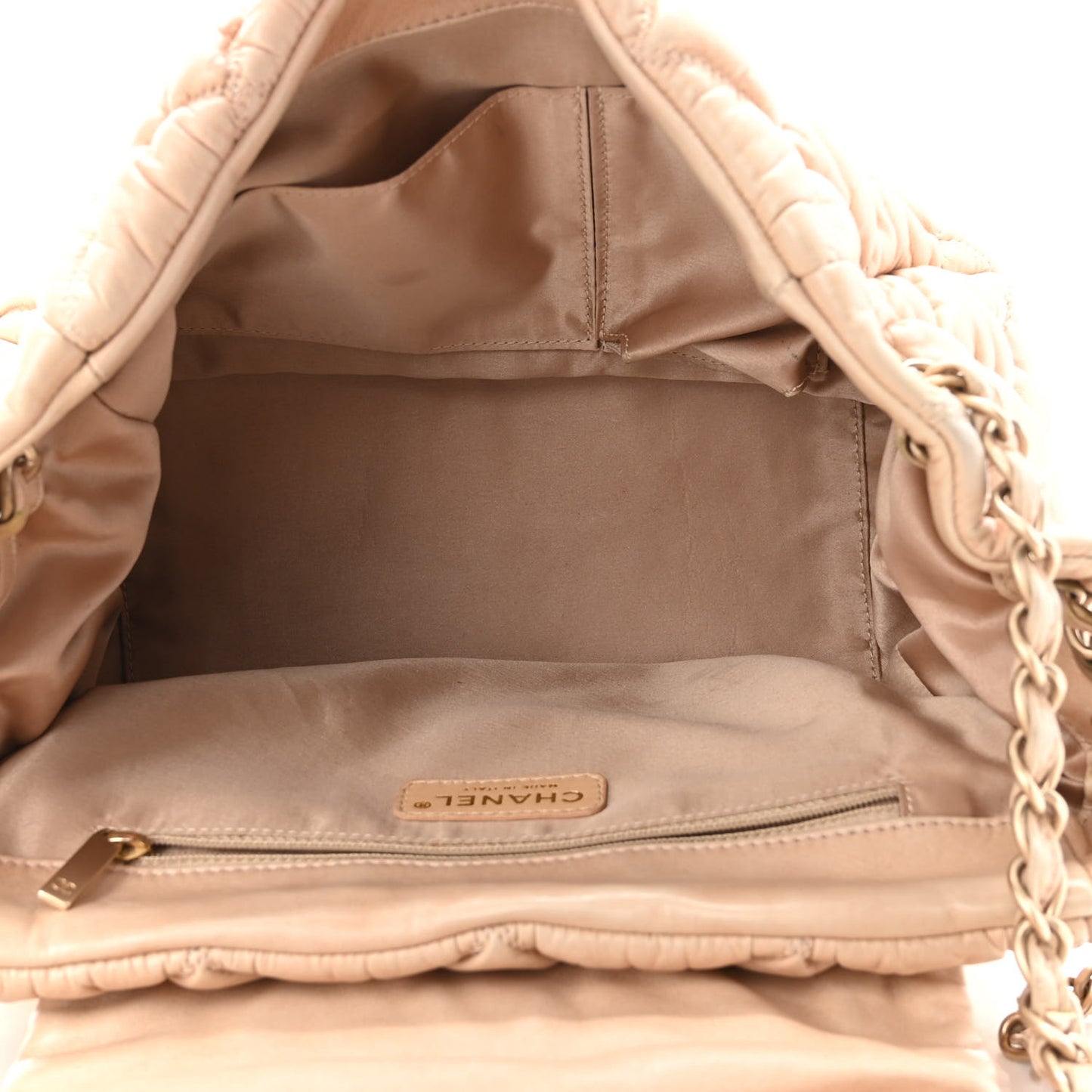 Lambskin Bubble Quilt Accordion Flap Beige