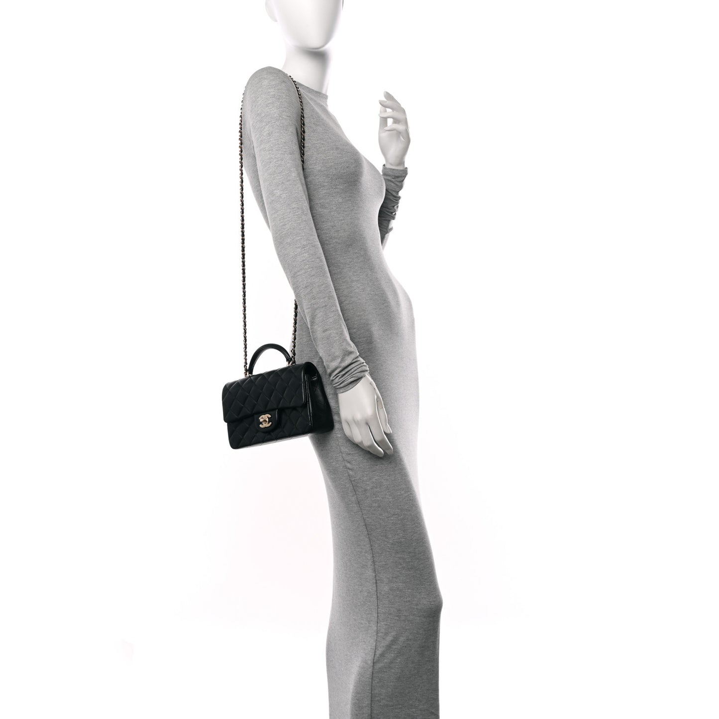 Lambskin Quilted Mini Top Handle Rectangular Flap Black