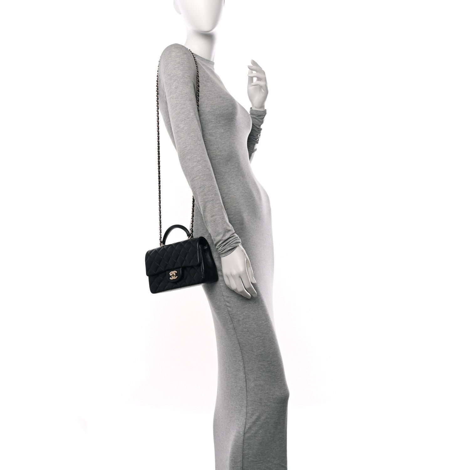 Chanel Lambskin Quilted Mini Top Handle Rectangular Flap Black 2 of 11