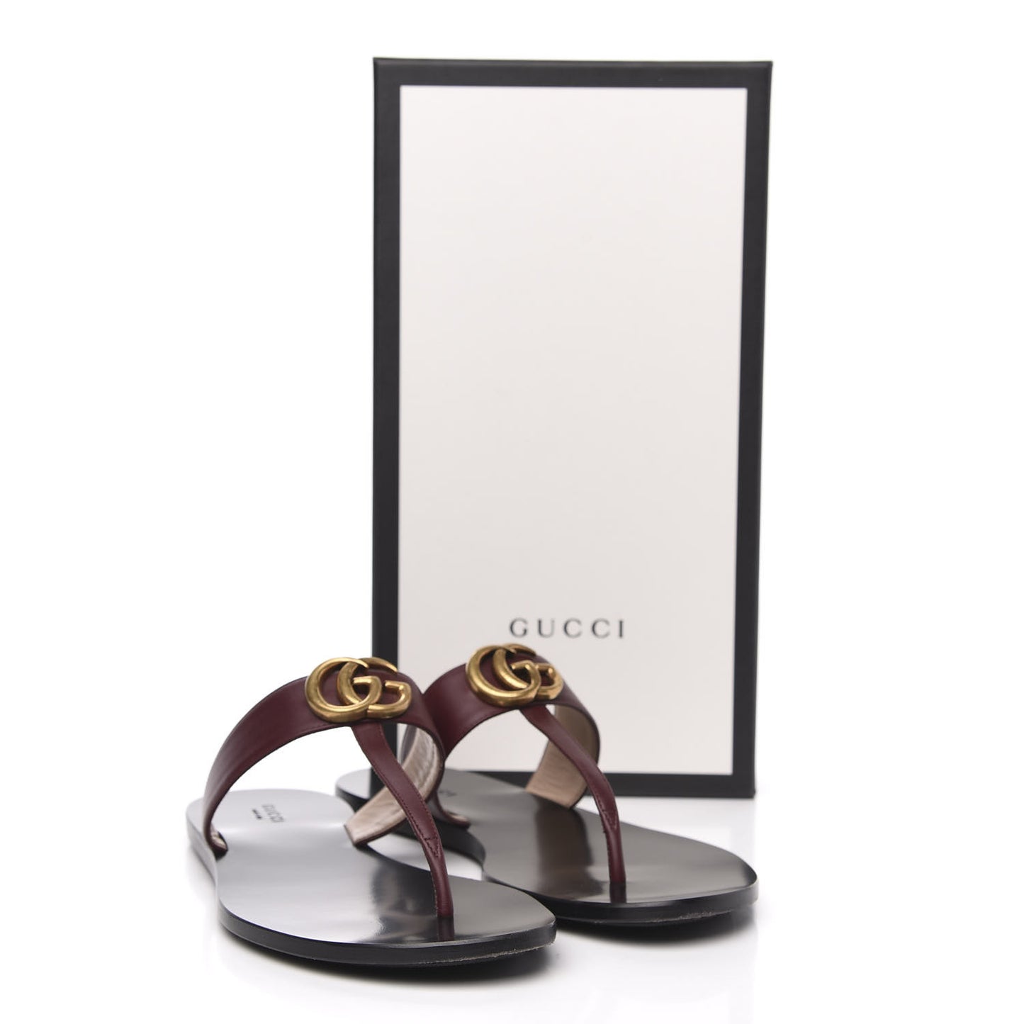 Calfskin Double G Thong Sandals 39.5 Vintage Bordeaux