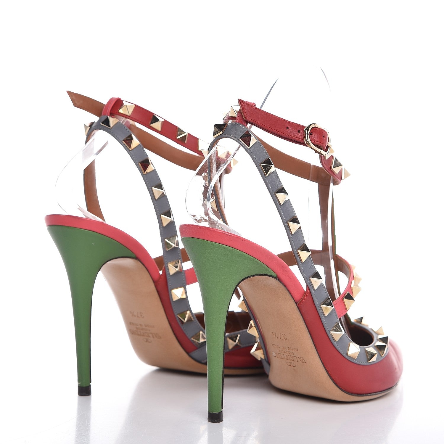 Valentino Garavani Nappa Rockstud Ankle Strap 100mm Pumps 37.5 Rosso Valentino Grey Clover Deep Rose 4 of 11
