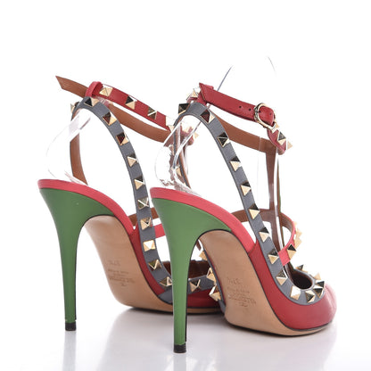 Valentino Garavani Nappa Rockstud Ankle Strap 100mm Pumps 37.5 Rosso Valentino Grey Clover Deep Rose 4 of 11