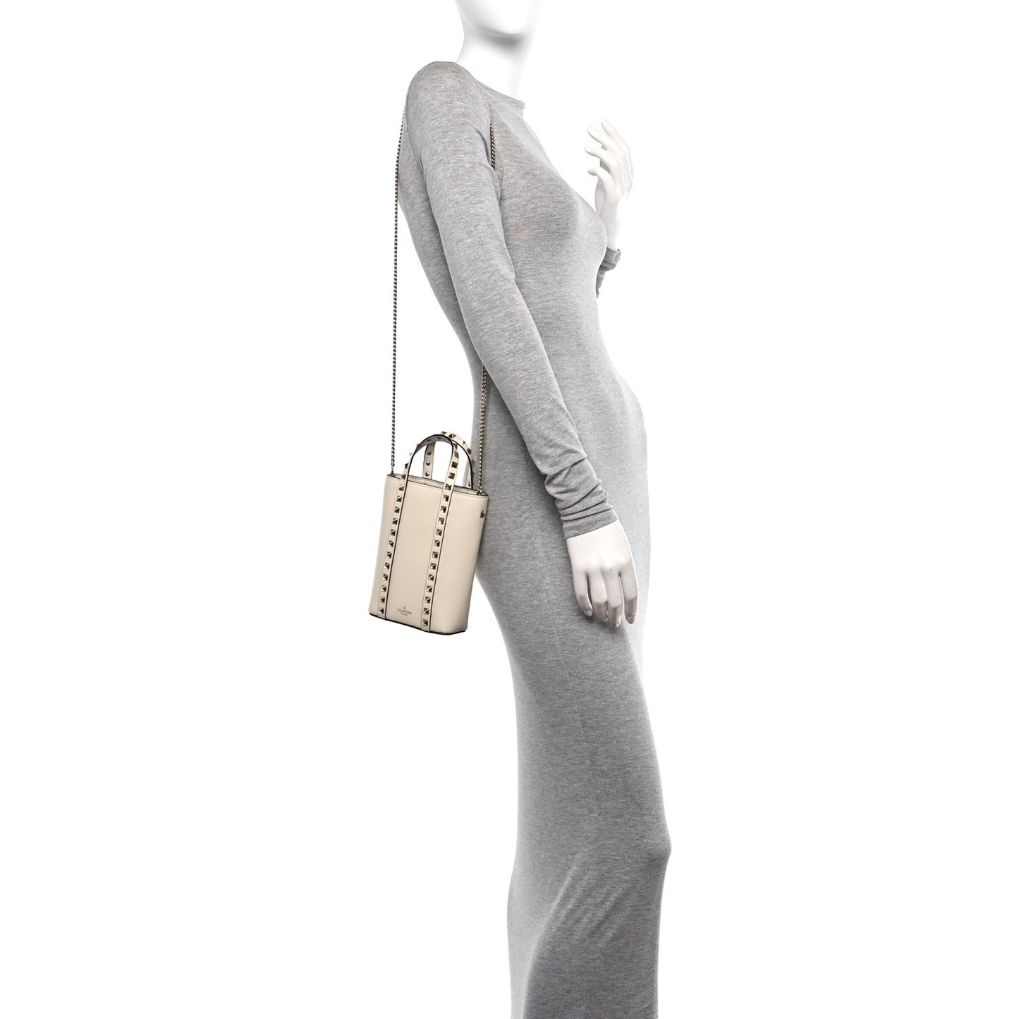Pebbled Calfskin Rockstud North South Crossbody Bag Light Ivory