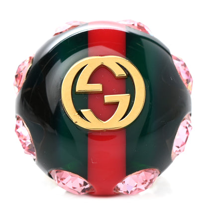 Gucci Crystal Resin Sylvie Vintage Web Ring XS Green Red 1 of 4