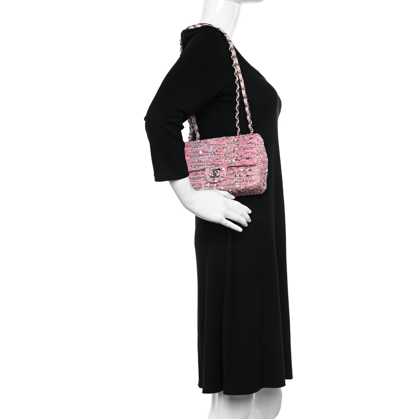 Sequin Mini Rectangular Flap Light Pink Silver